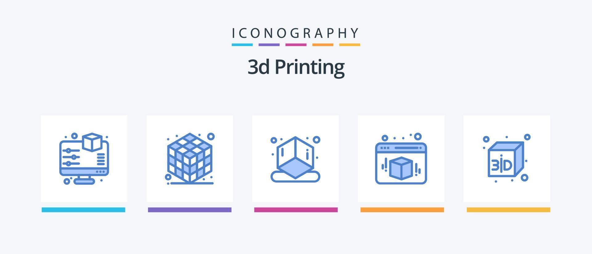 3d Printing Blue 5 Icon Pack Including 3d. cube. layer. box. shape. Creative Icons Design vector