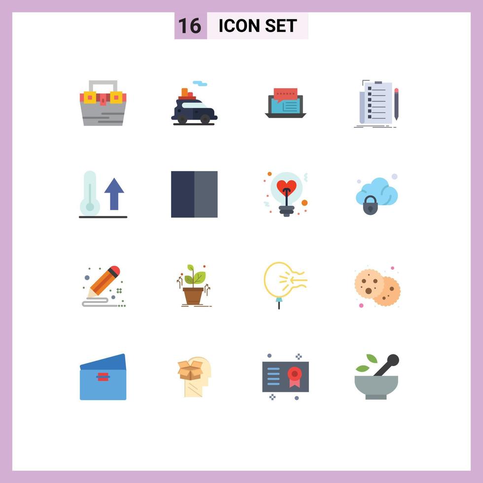 16 Thematic Vector Flat Colors and Editable Symbols of check expertise vehicle social internet Editable Pack of Creative Vector Design Elements