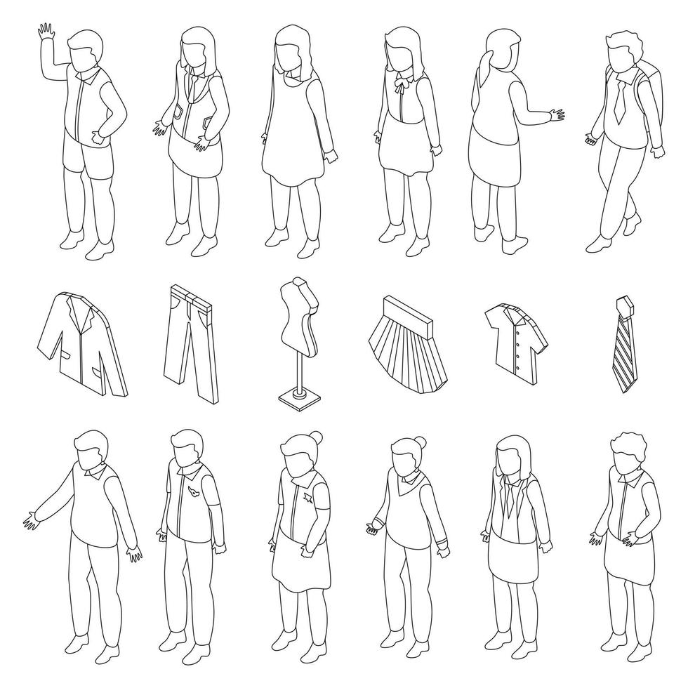 School uniform icons set vector outline