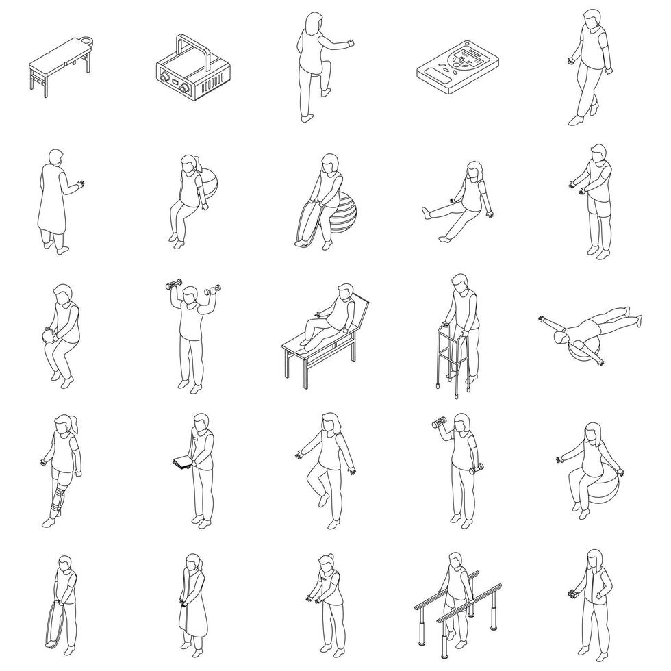Physical therapist icons set vector outline