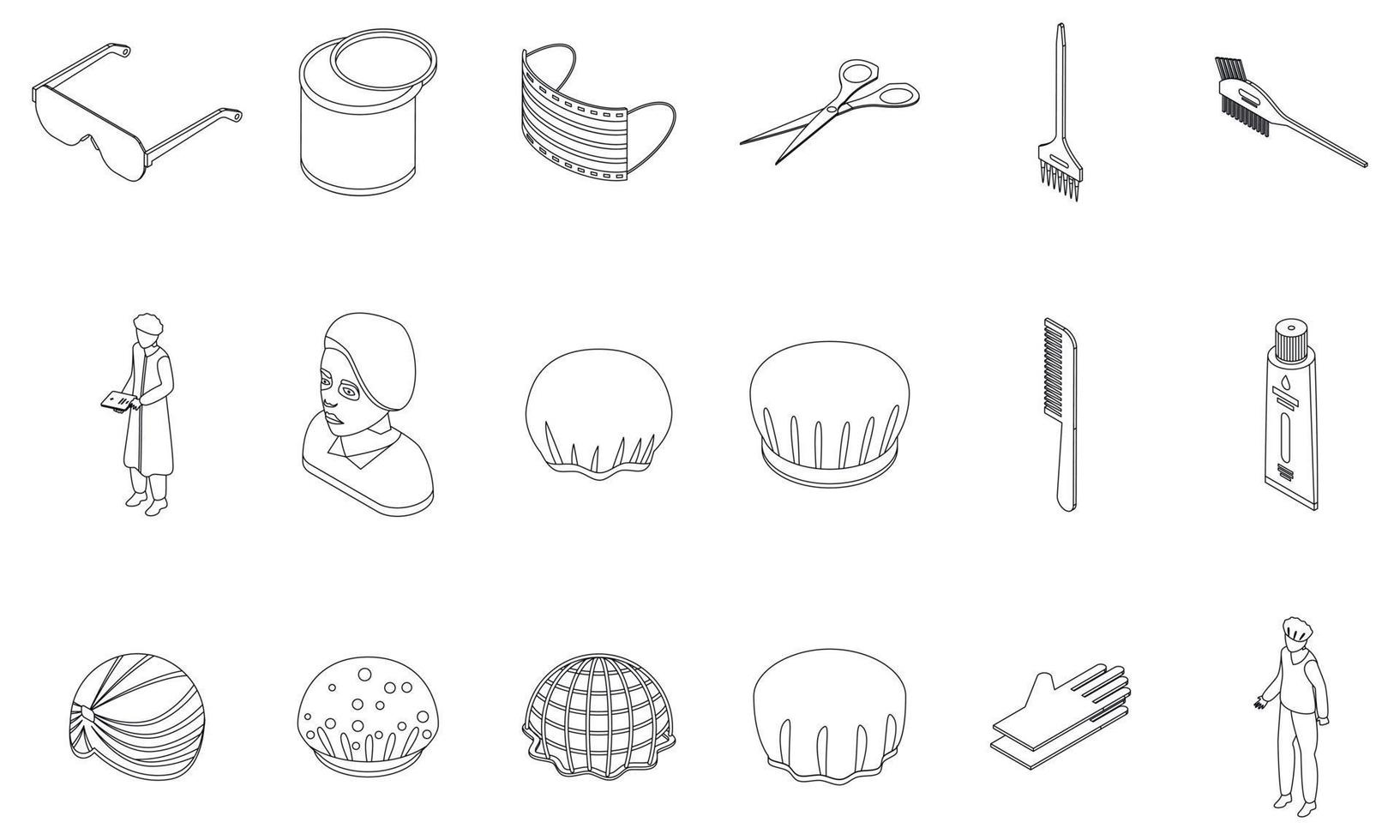 Hair cover icons set vector outline