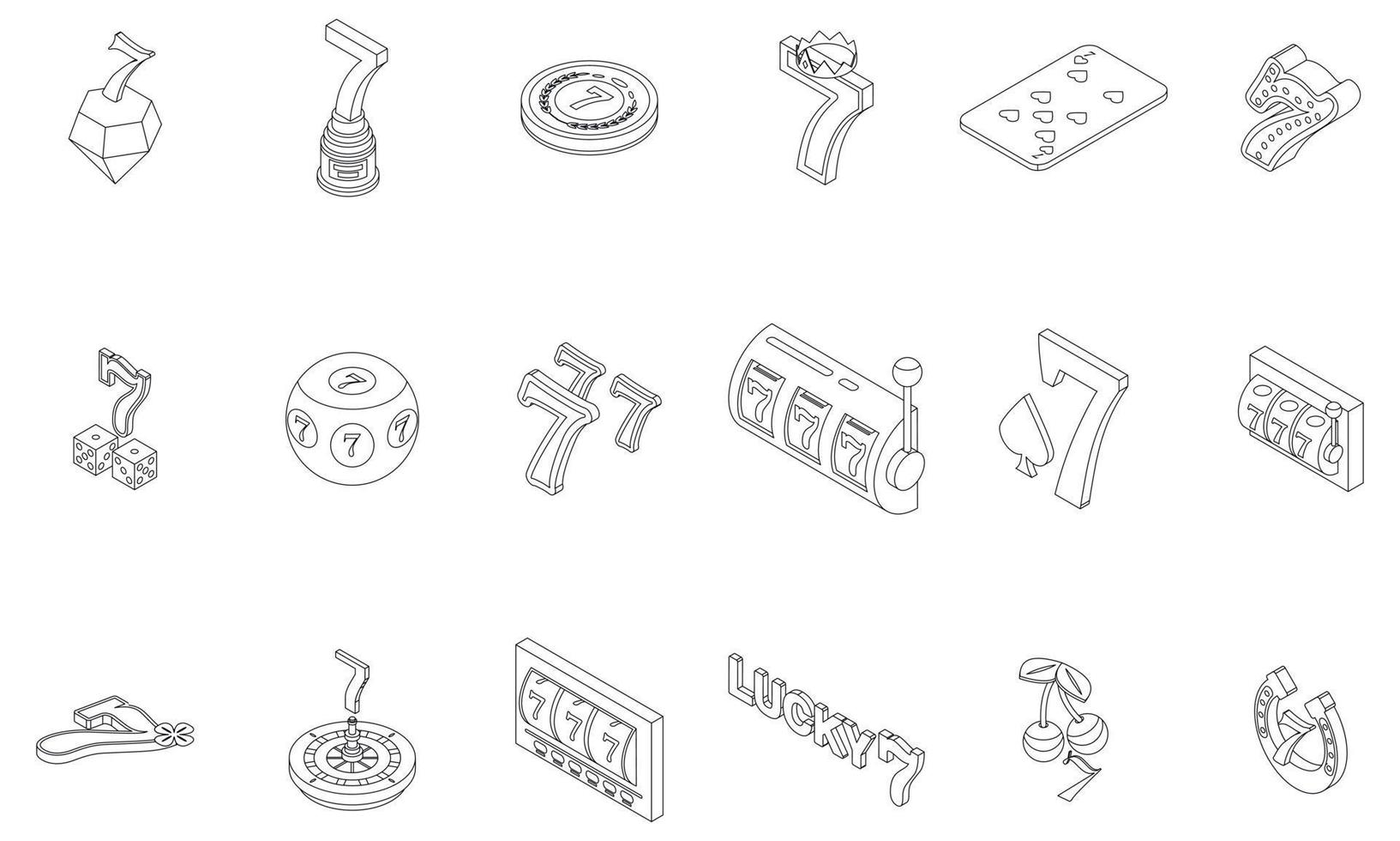 Lucky 7 icons set vector outline