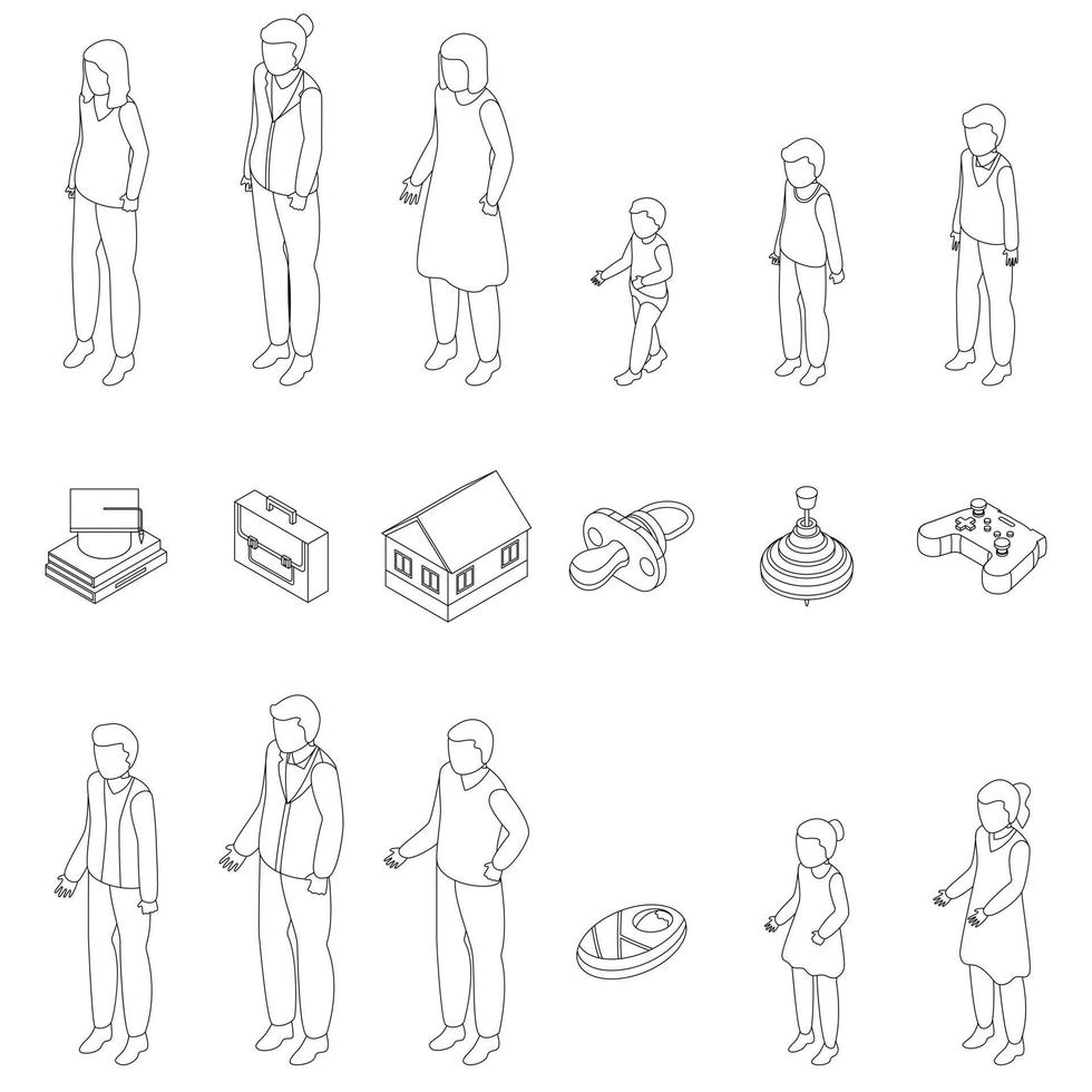 Generation icons set vector outline