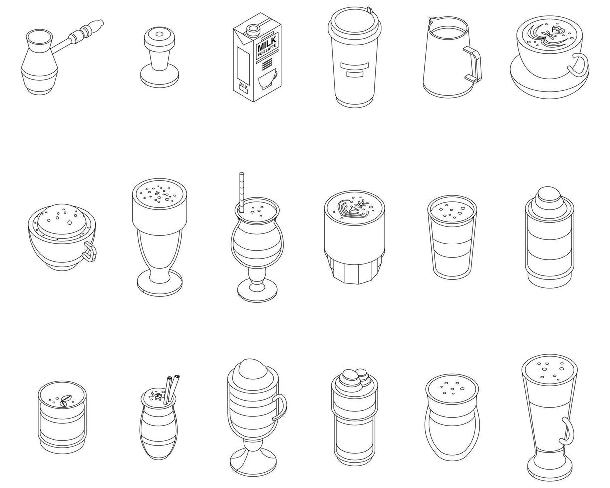 conjunto de iconos de café con leche contorno vectorial vector