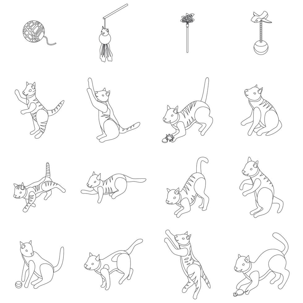 Playful cat icon, isometric style vector