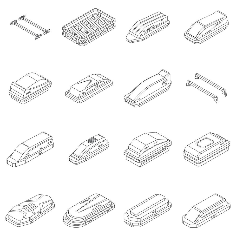 Car roof box icons set vector outline