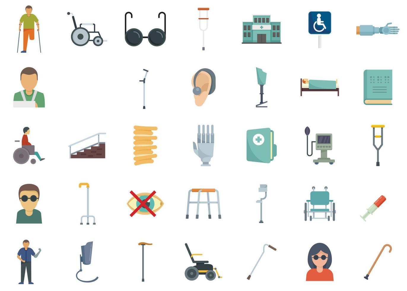 Handicapped icons set, flat style vector