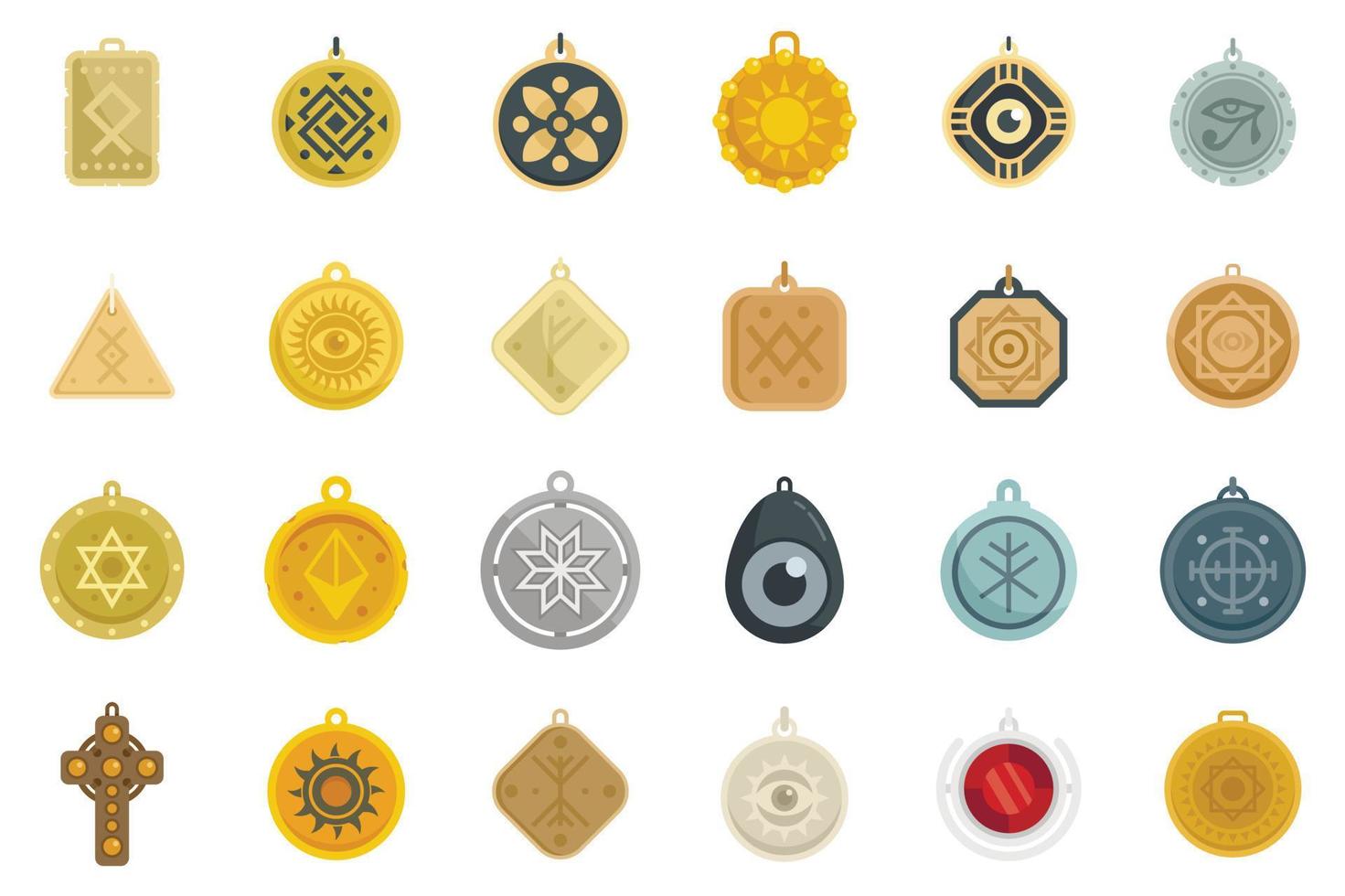 Amulet icons set flat vector. China coin vector