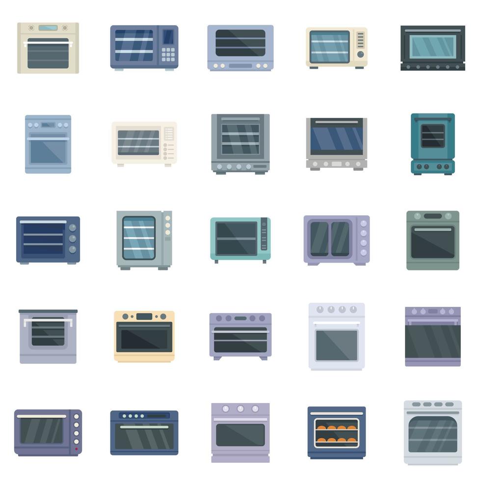 Convection oven icons set, flat style vector
