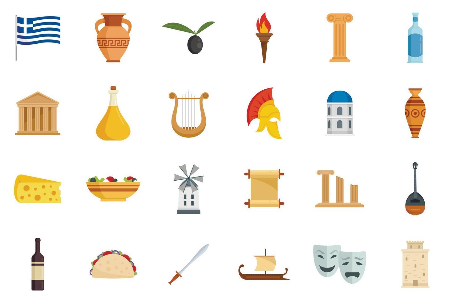 Ancient Greece icons set flat vector. Greek parthenon vector