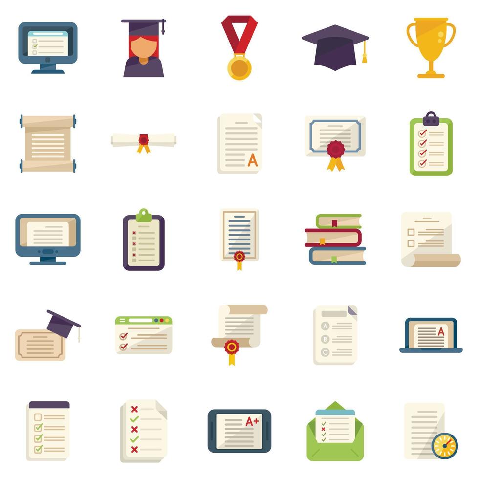 Final exam icons set flat vector. Student college vector