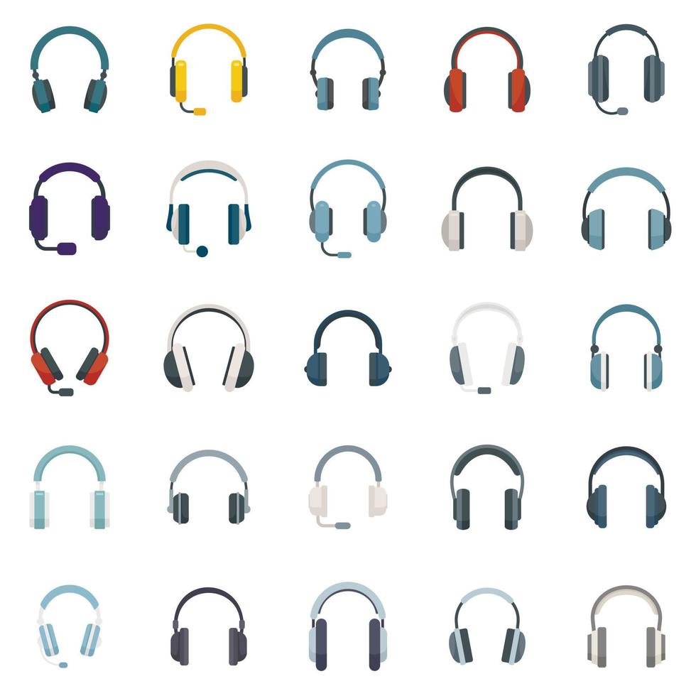 Headset icons set flat vector. Audio accessory vector