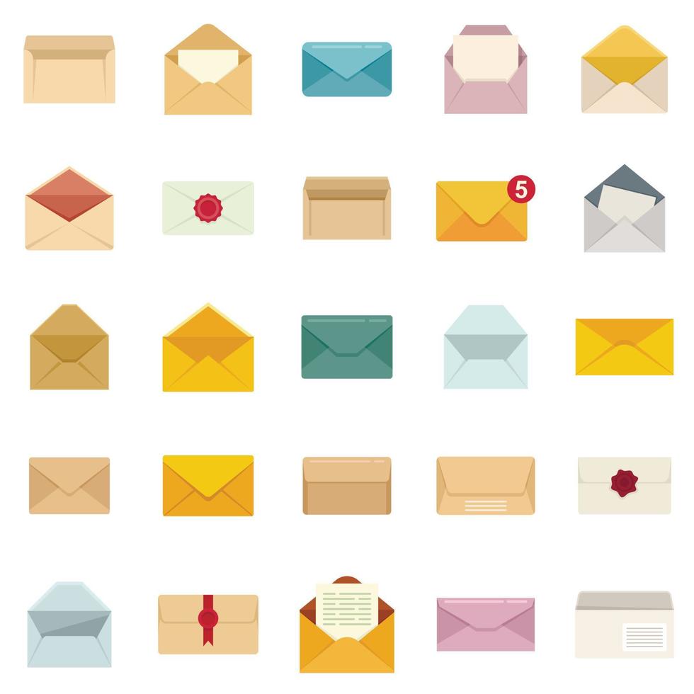 Envelope icons set flat vector. Blank mail vector