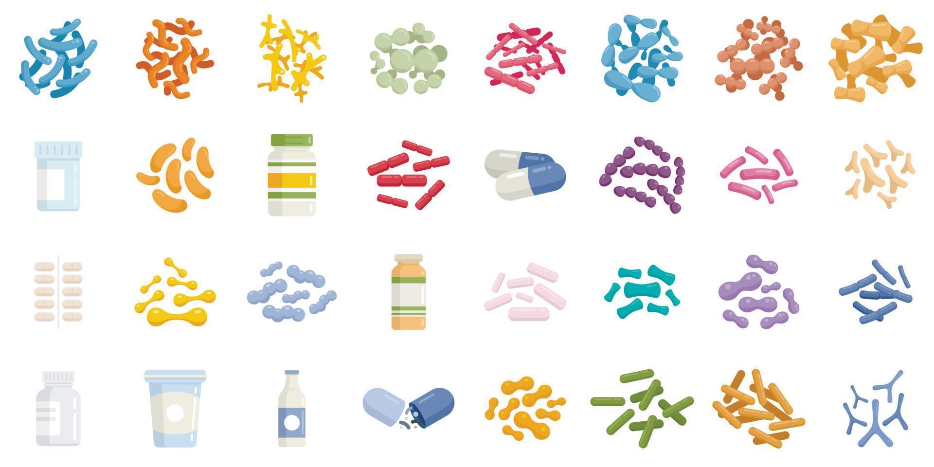 Probiotics icons set flat vector. Stomach prebiotic vector