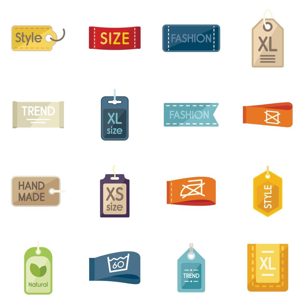 Cloth label icons set flat vector. Fabric tag vector