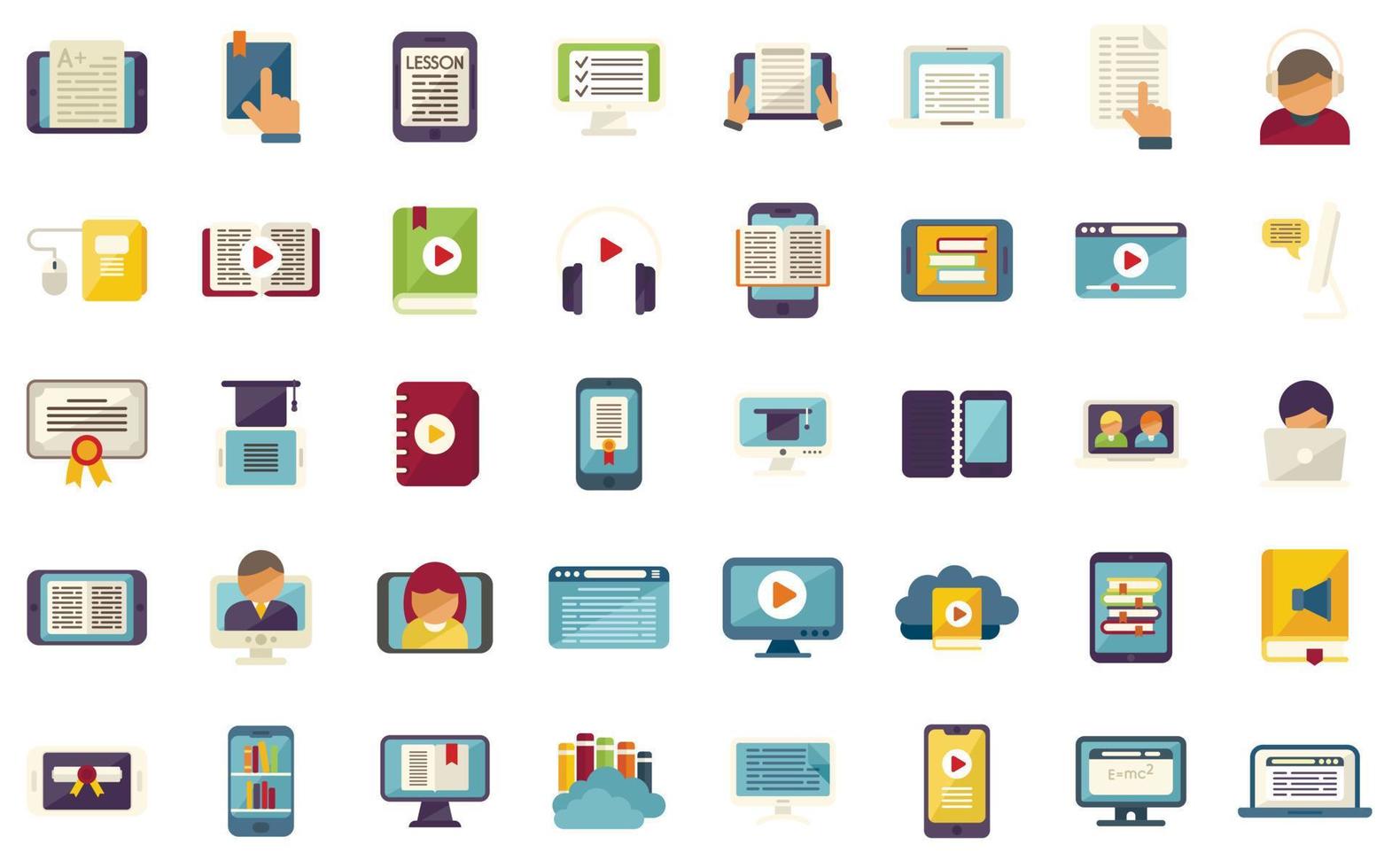 Online training icons set flat vector. Distance course vector