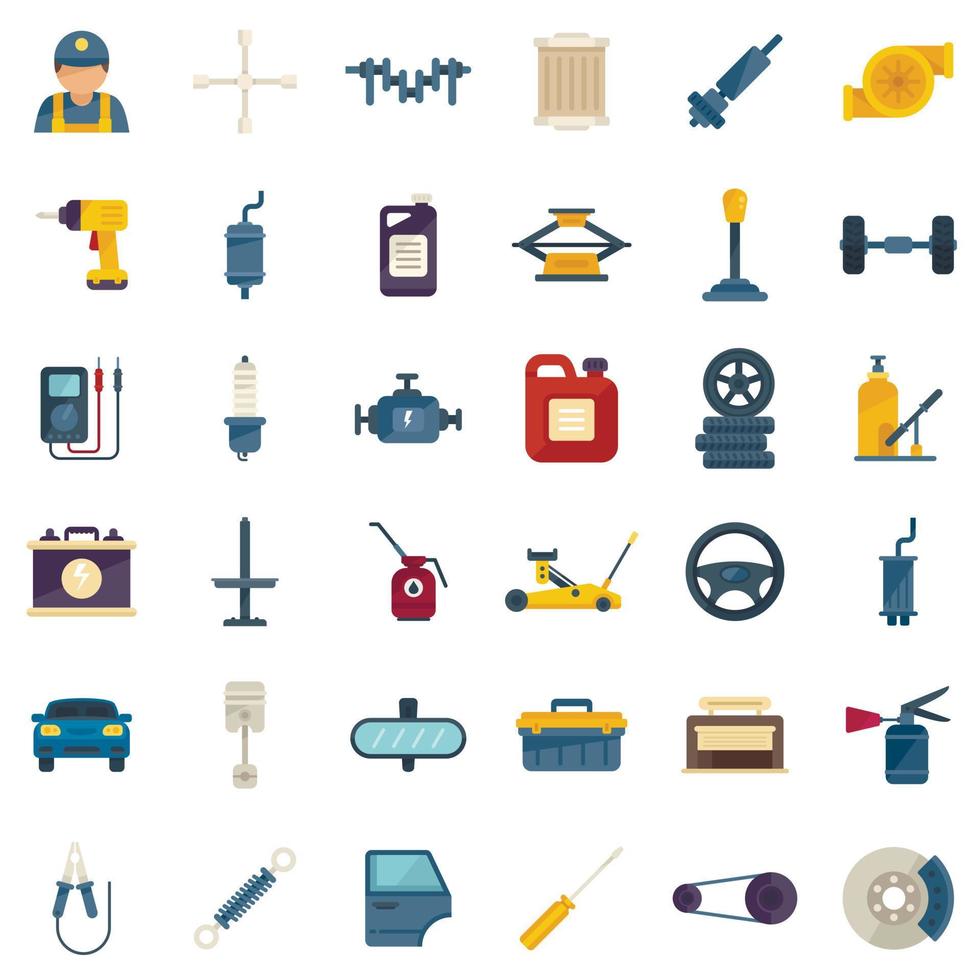 Car mechanic icons set flat vector. Motor work vector