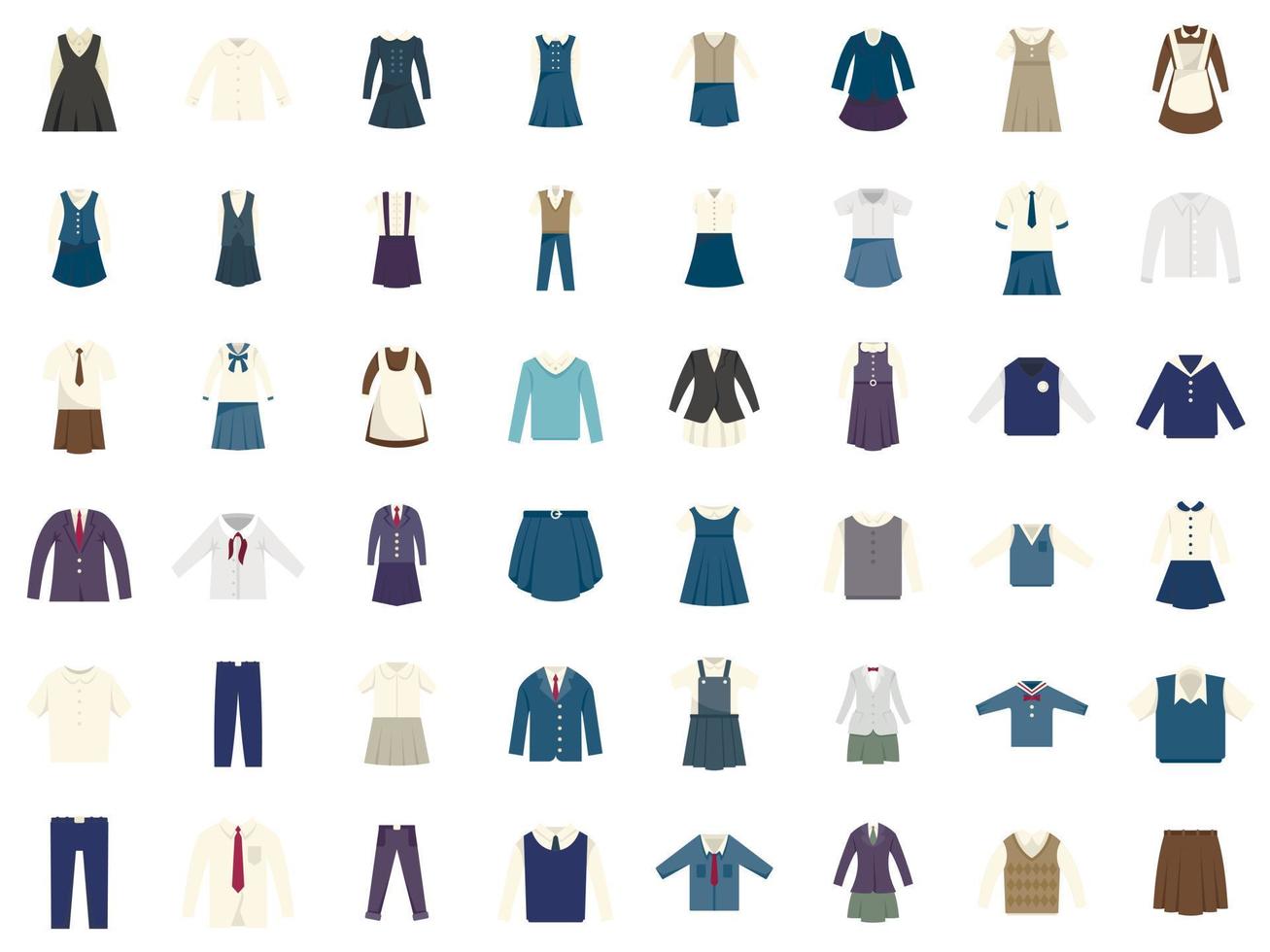 School uniform icons set flat vector. Formal general vector