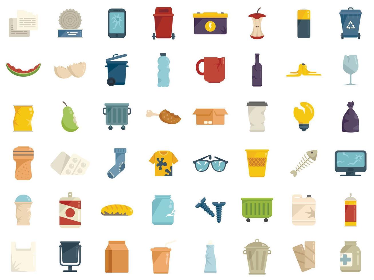 Waste icons set flat vector. Garbage food vector