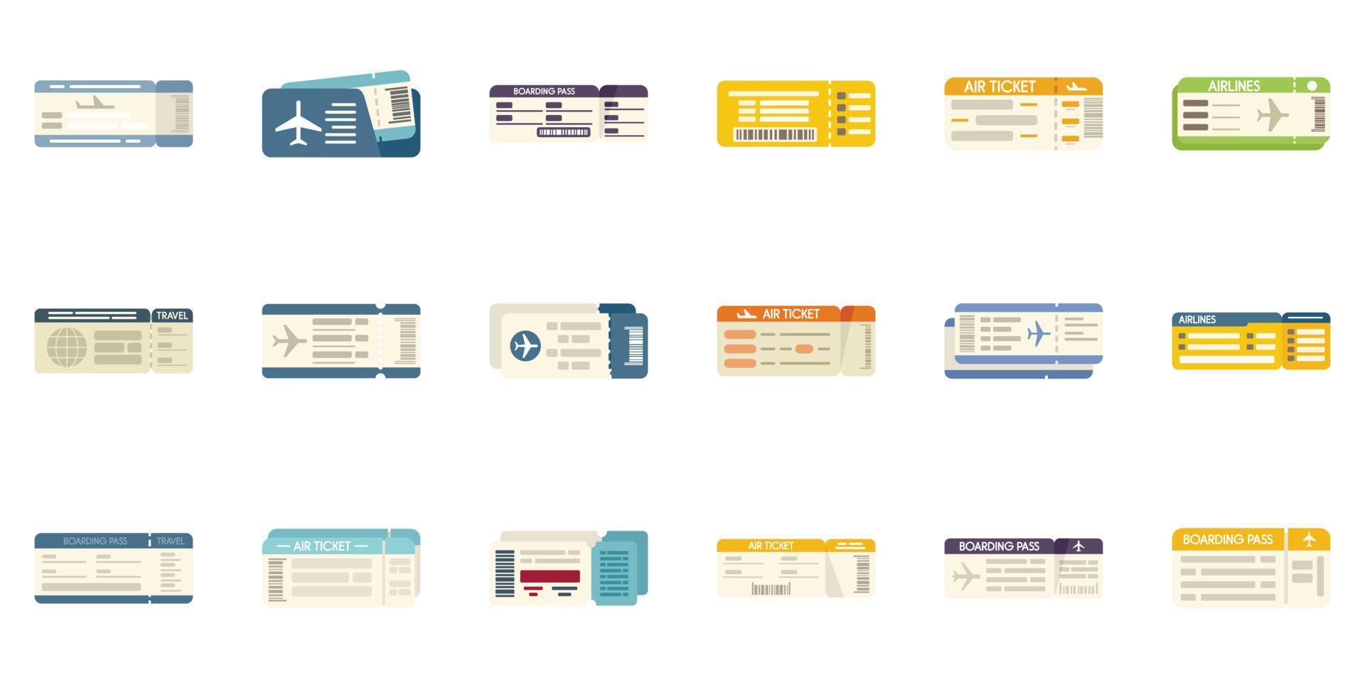 Airline tickets icons set flat vector. Travel trip vector