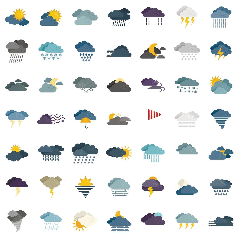 Cloudy weather icons set flat vector. Climate air vector