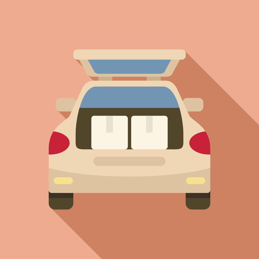 Box in car trunk icon flat vector. Travel back vector