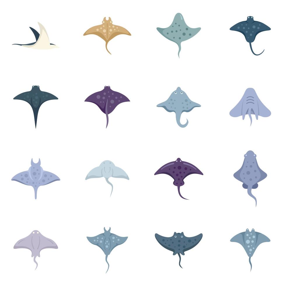 Stingray icons set flat vector. Ocean fish vector