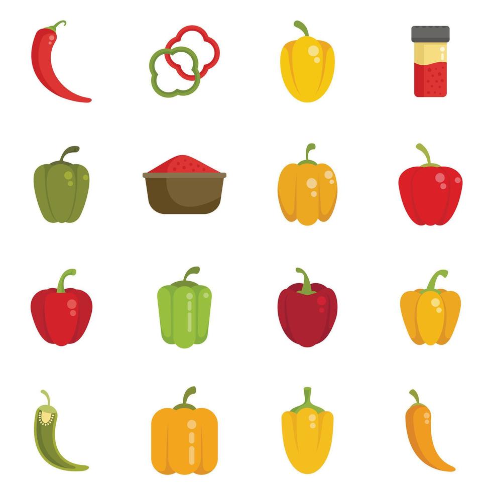 Paprica icons set flat vector. Capsicum bell vector