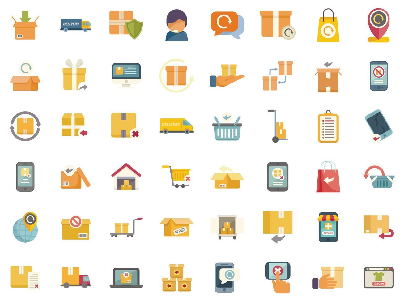 Return of goods icons set flat vector. Agreement certificate vector