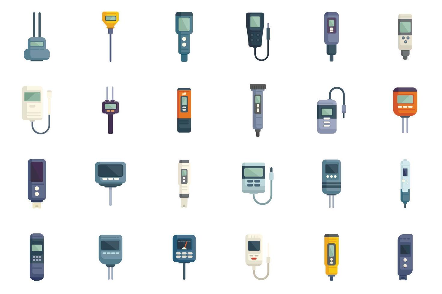 Ph meter icons set flat vector. Chemical acid vector