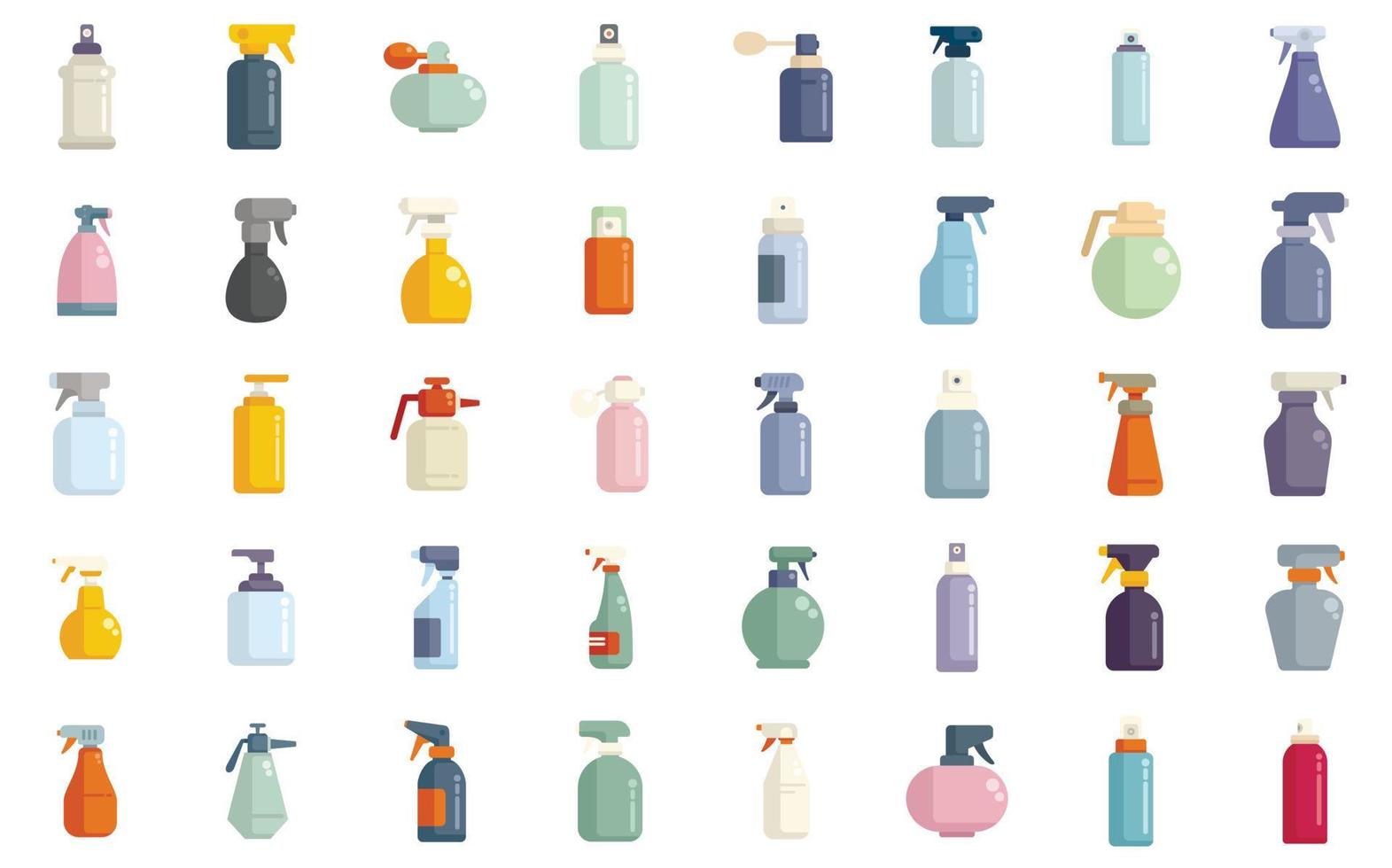 Spray bottle icons set flat vector. Sprayer cleaner vector