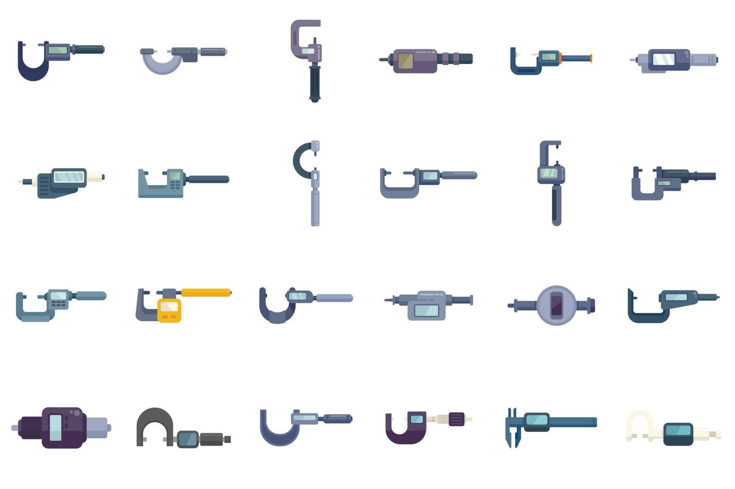 Digital micrometer icons set flat vector. Caliper ruler vector