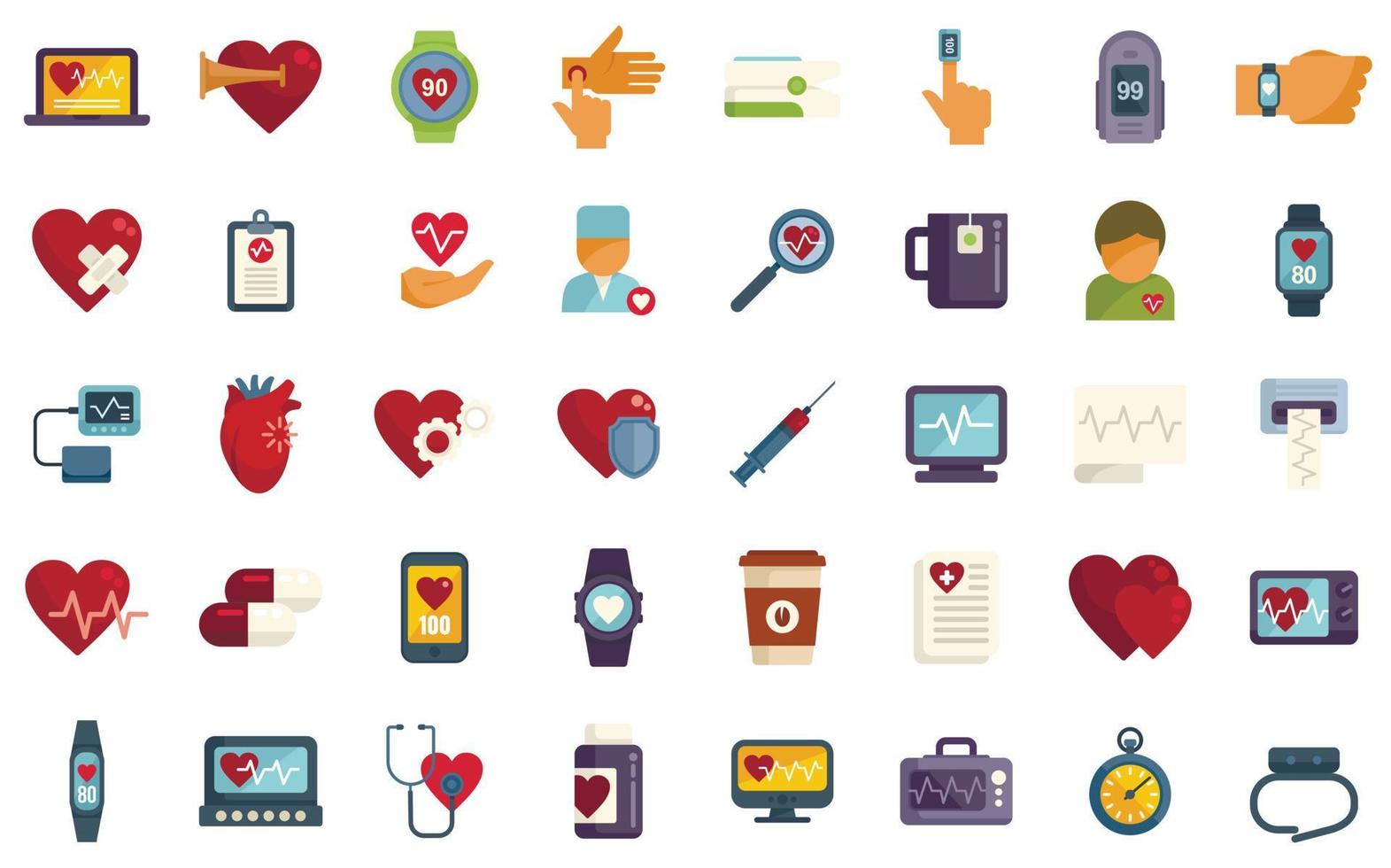 Palpitating icons set flat vector. Aid abdomen vector
