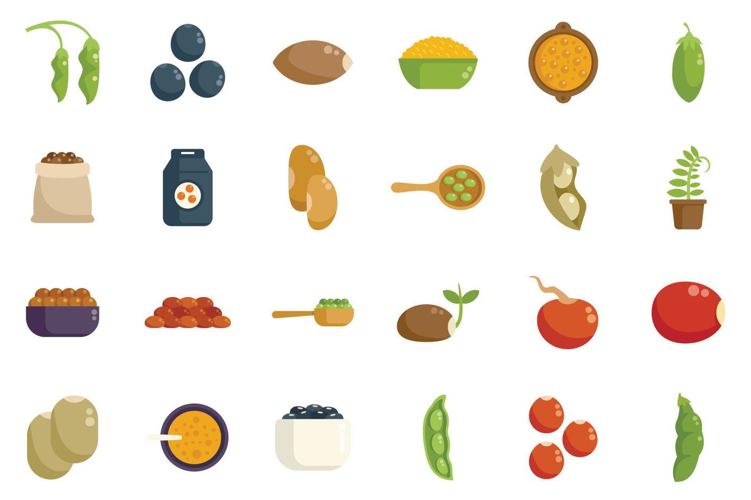 Lentil icons set flat vector. Bean bread vector