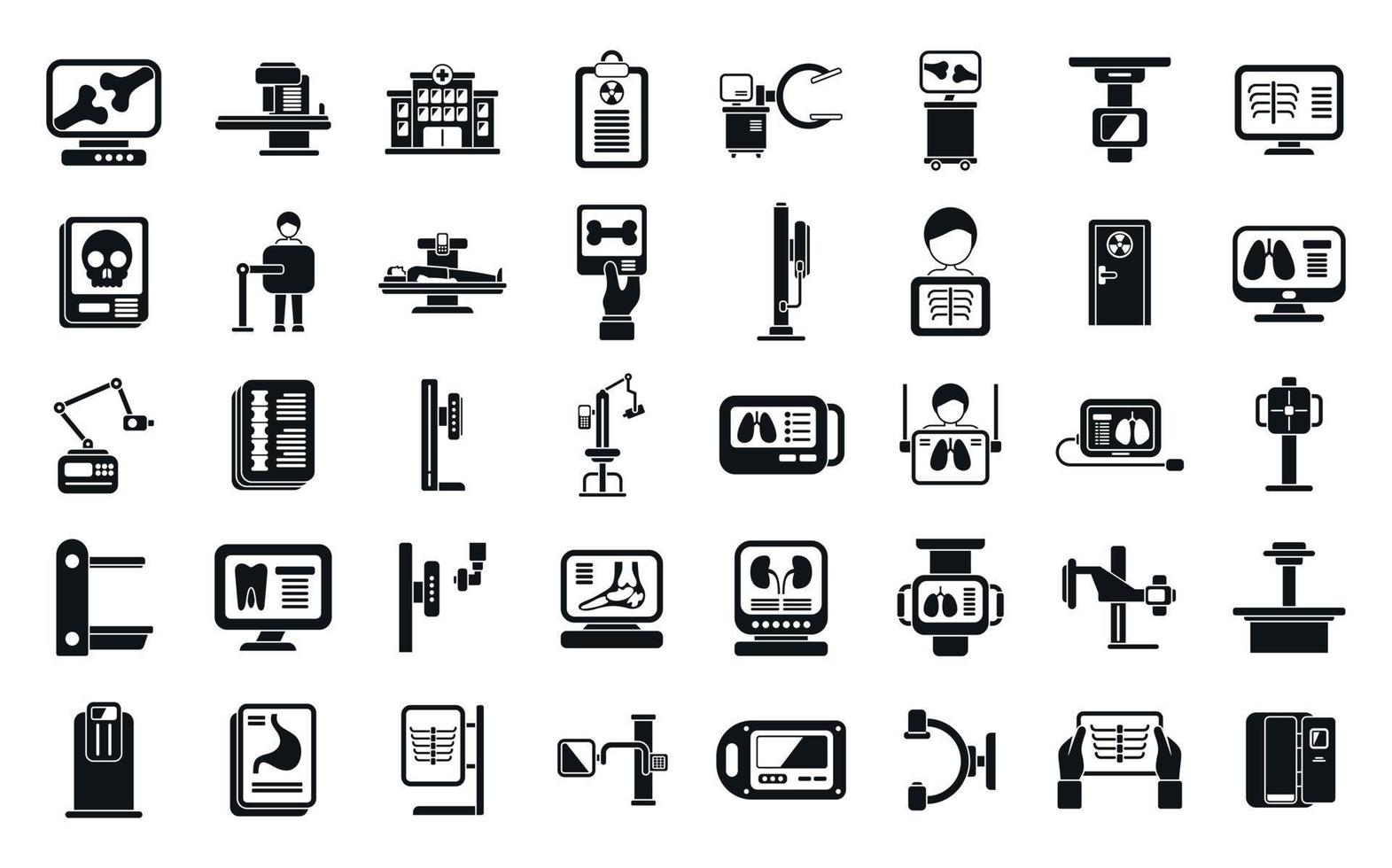 los iconos de examen de rayos x establecen un vector simple. cuarto de hospital