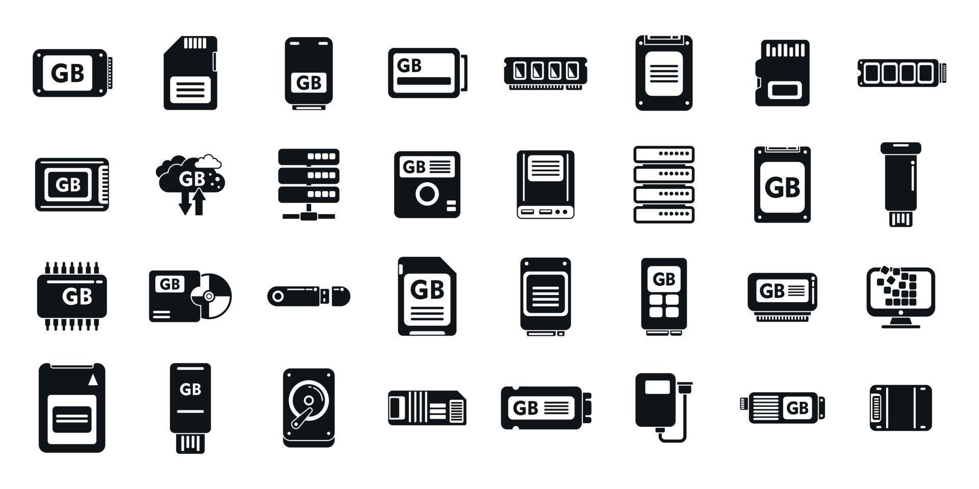 Gigabyte icons set simple vector. Big data vector