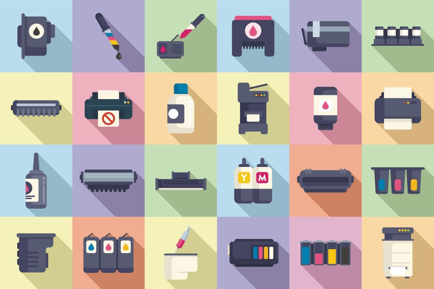 Cartridge filling icons set flat vector. Computer copier vector