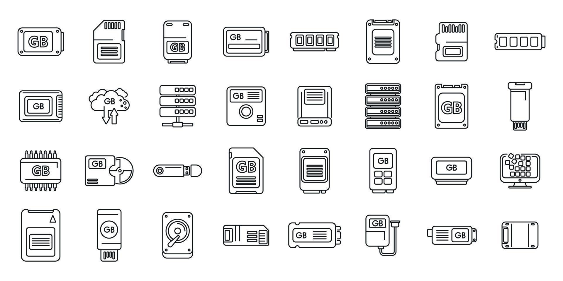 Gigabyte icons set outline vector. Big data vector