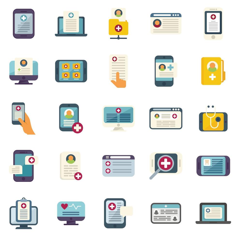 Electronic patient card icons set flat vector. Medicine care vector