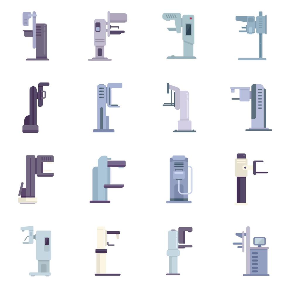 Mammography machine icons set flat vector. Analyzing breast vector