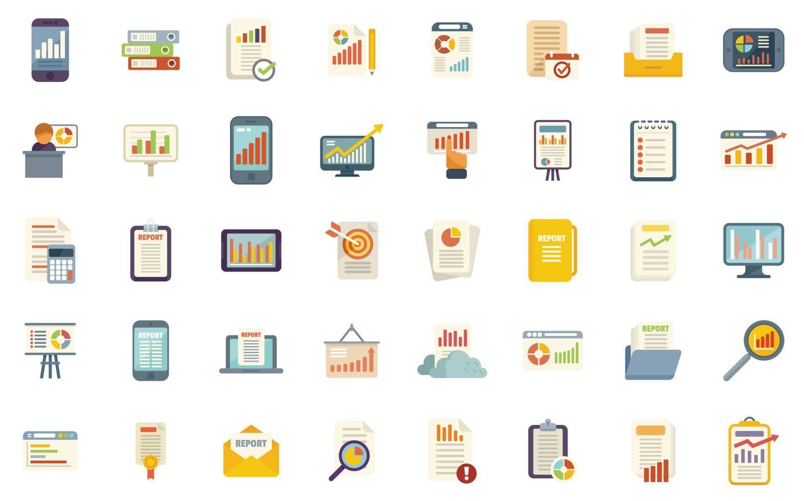 Business report icons set flat vector. File document vector