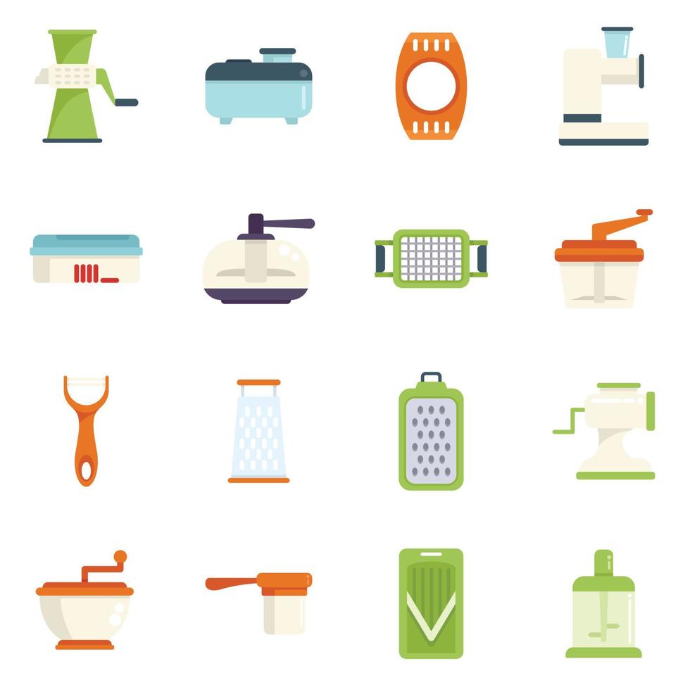 Vegetable cutter icons set flat vector. Chopper appliance vector