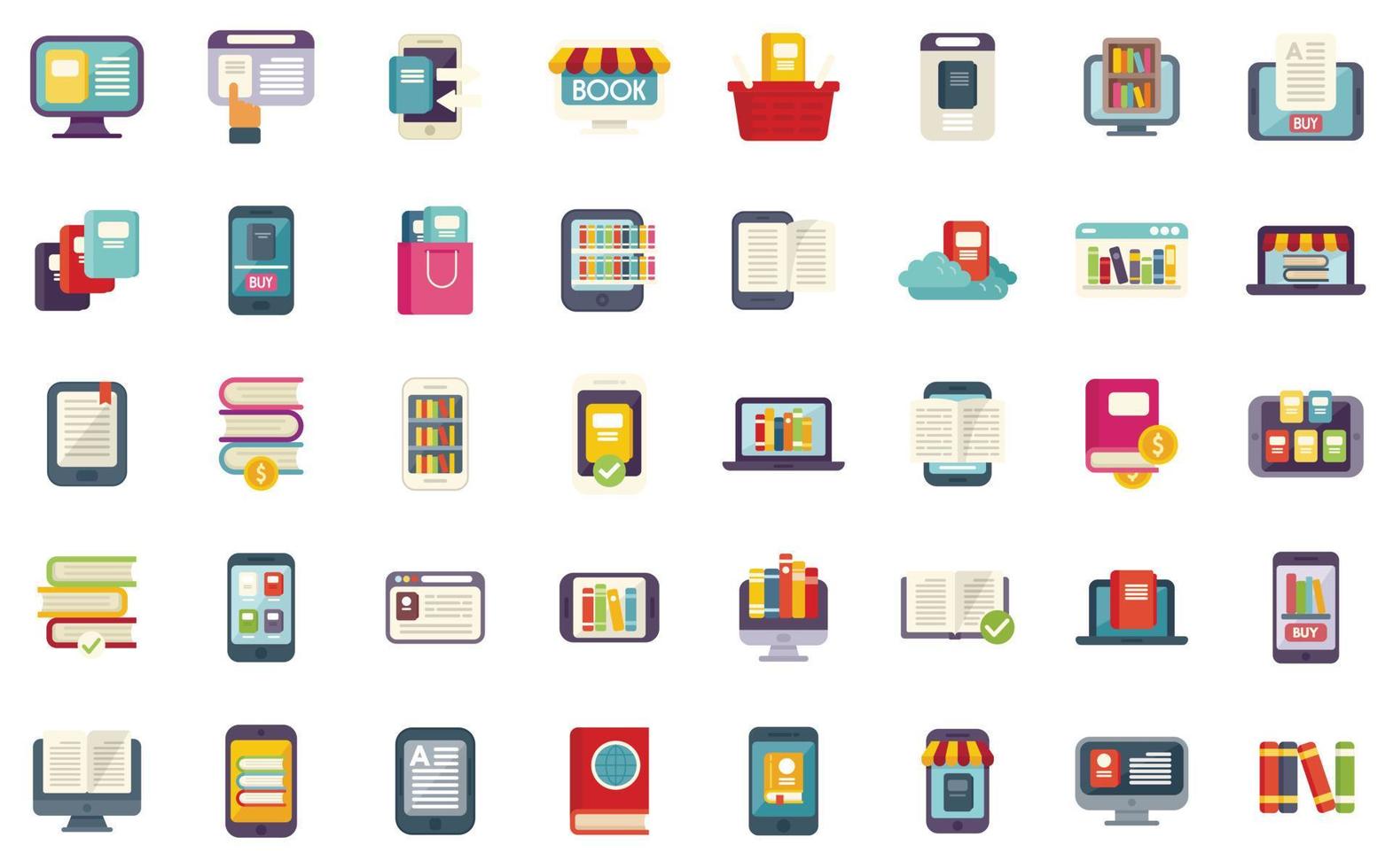 Online bookstore icons set flat vector. Open book vector