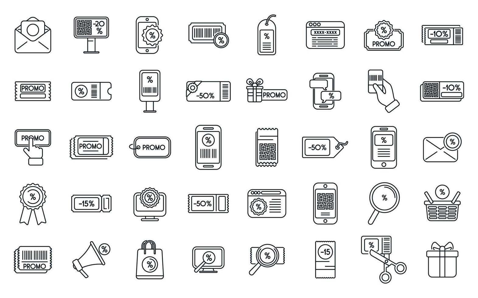 Promotional code icons set outline vector. Discount percent vector