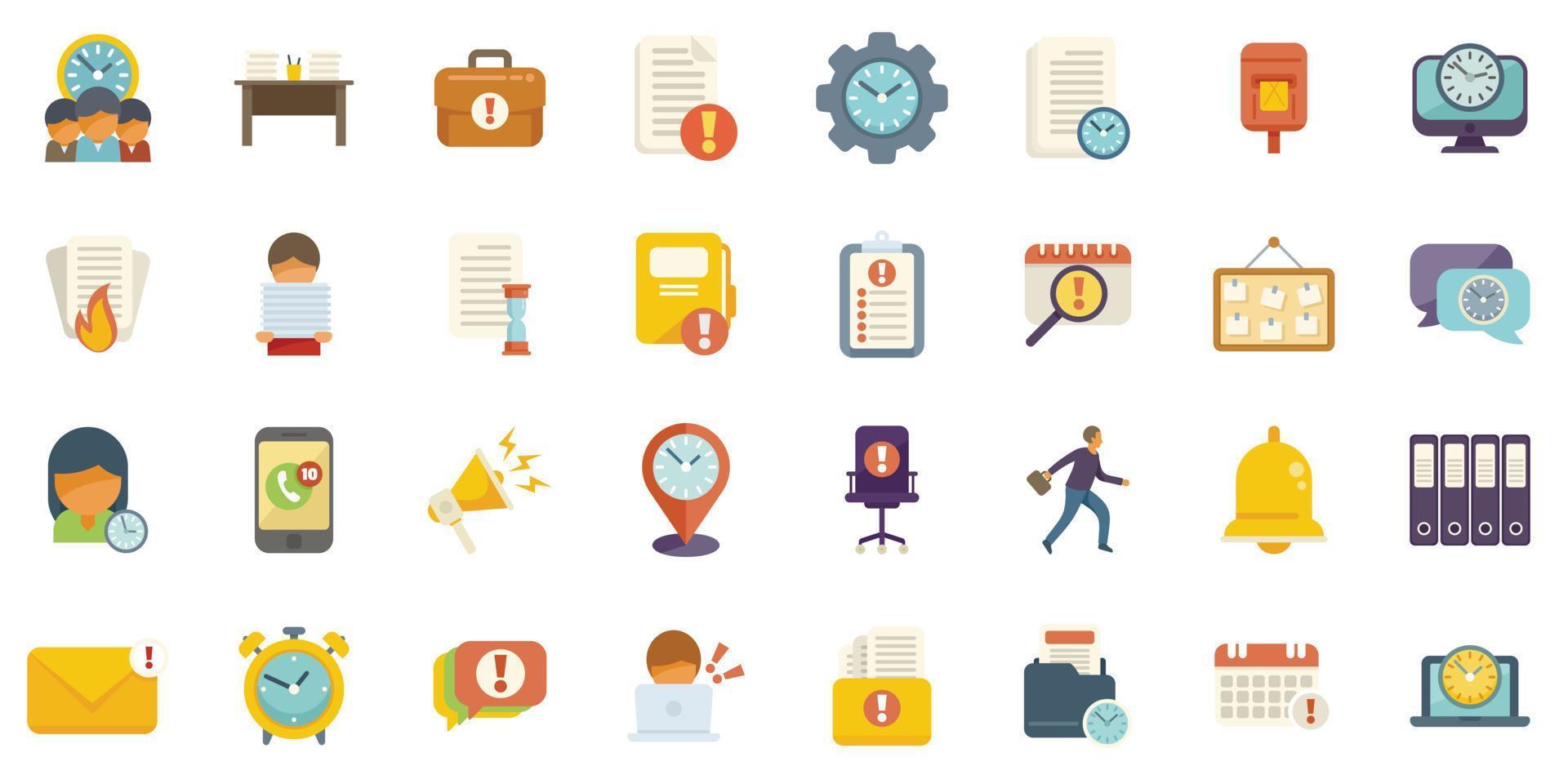 Rush job icons set flat vector. Internet boss vector