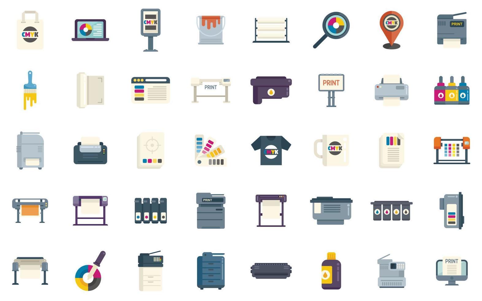 Digital printing icons set flat vector. Computer printer vector