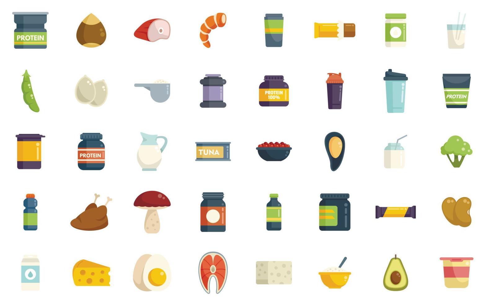 Protein nutrient icons set flat vector. Fat fiber vector