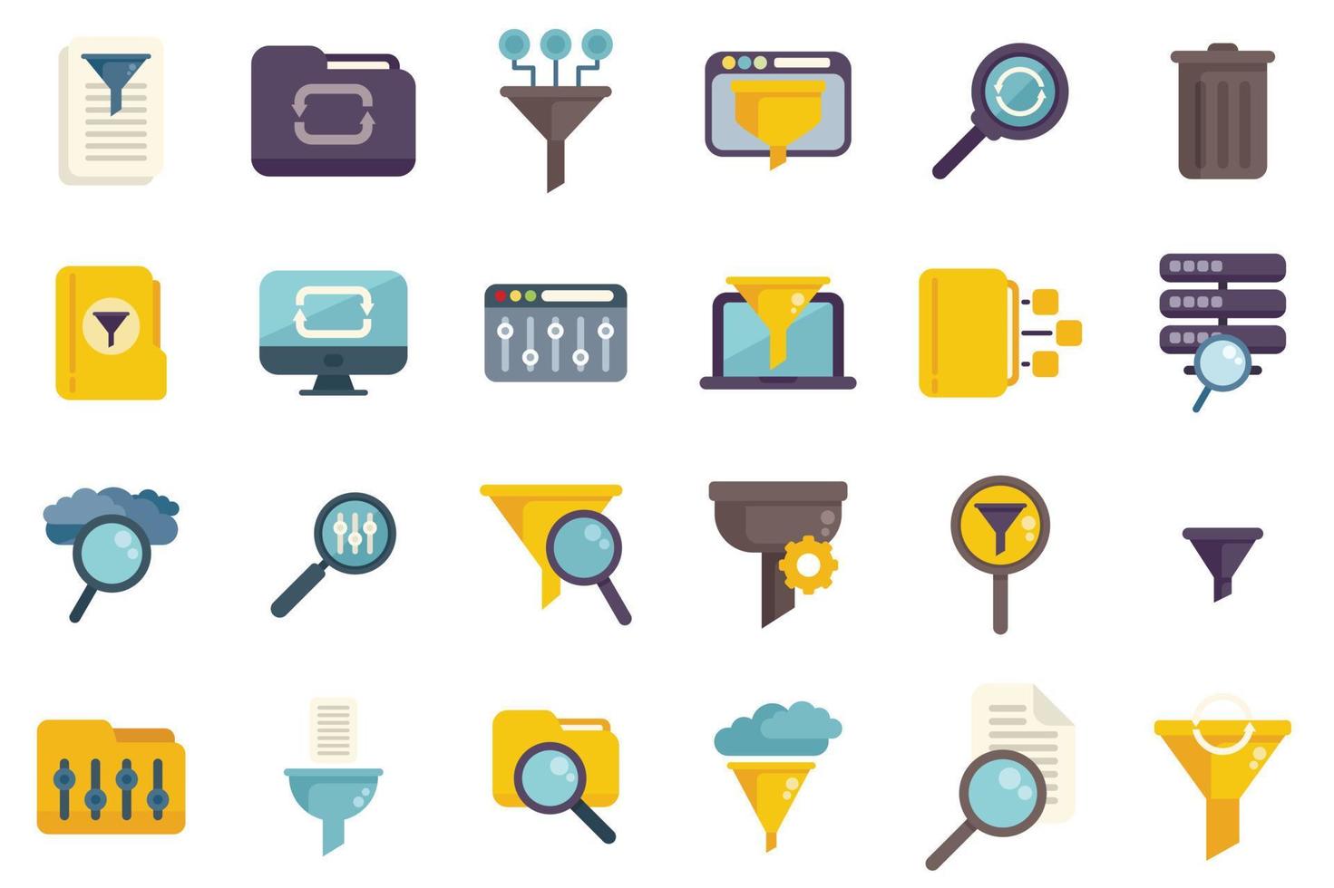 Filter search icons set flat vector. Filter interface vector