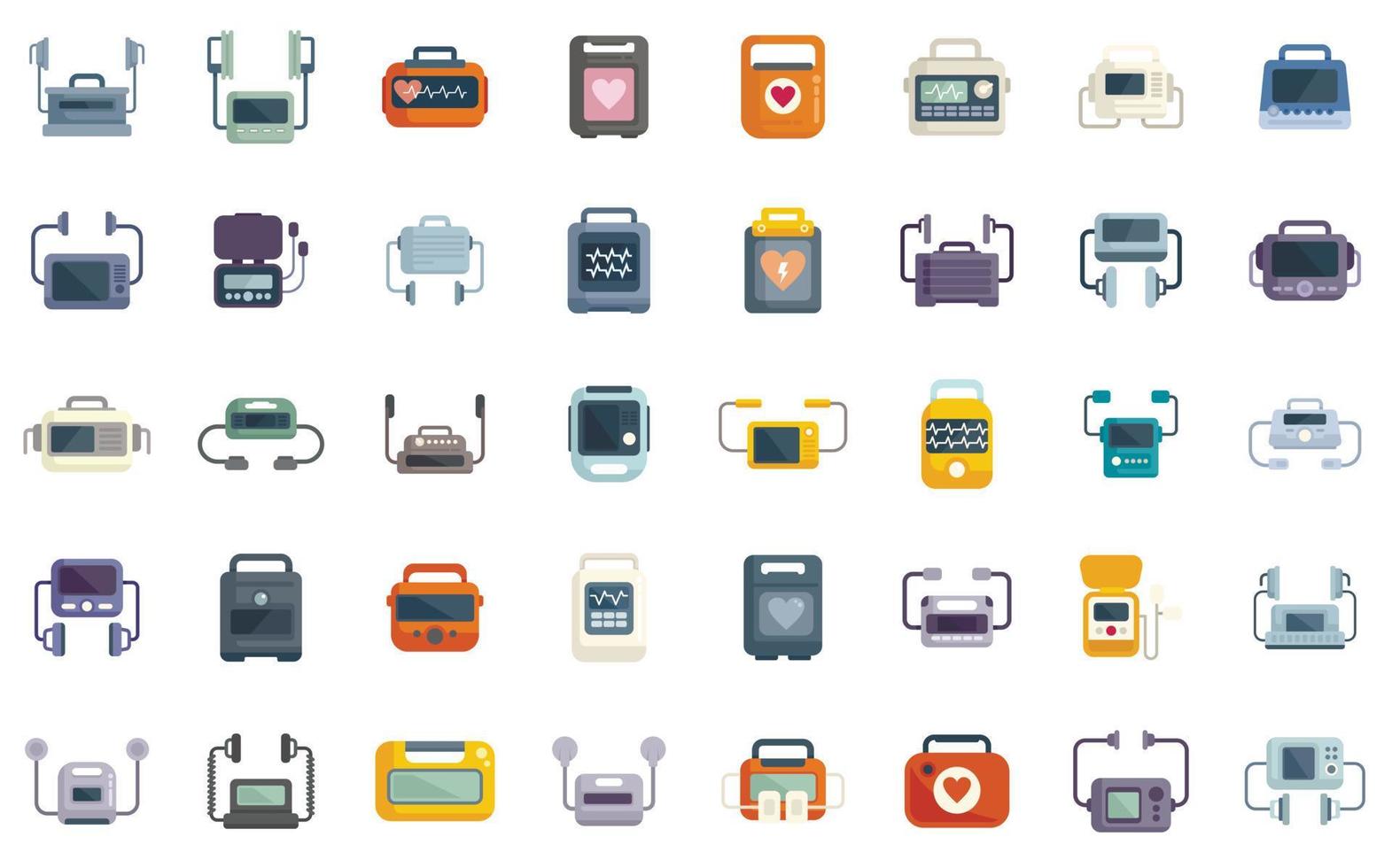 Defibrillator icons set flat vector. Aid ambulance vector