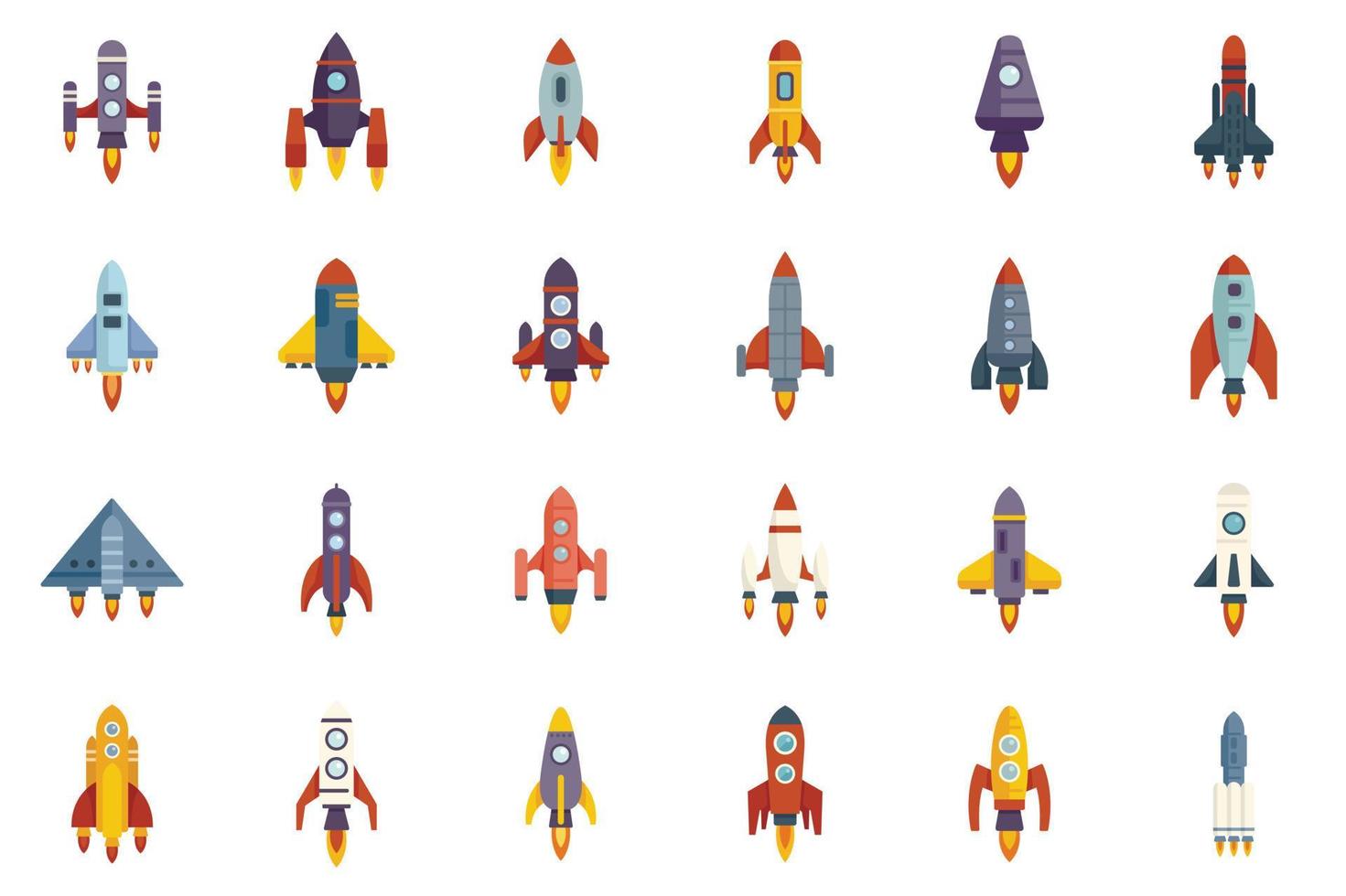 Spacecraft launch icons set flat vector. Rocket ship vector